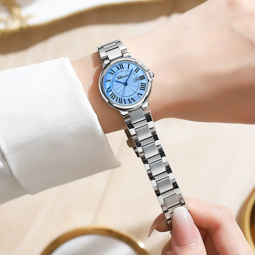 CHENXI 039 Couple Exquisite Watch Quartz Top Brand Luxury Fashion Stainless Steel Silver White Male and Female Couple Watch Gift