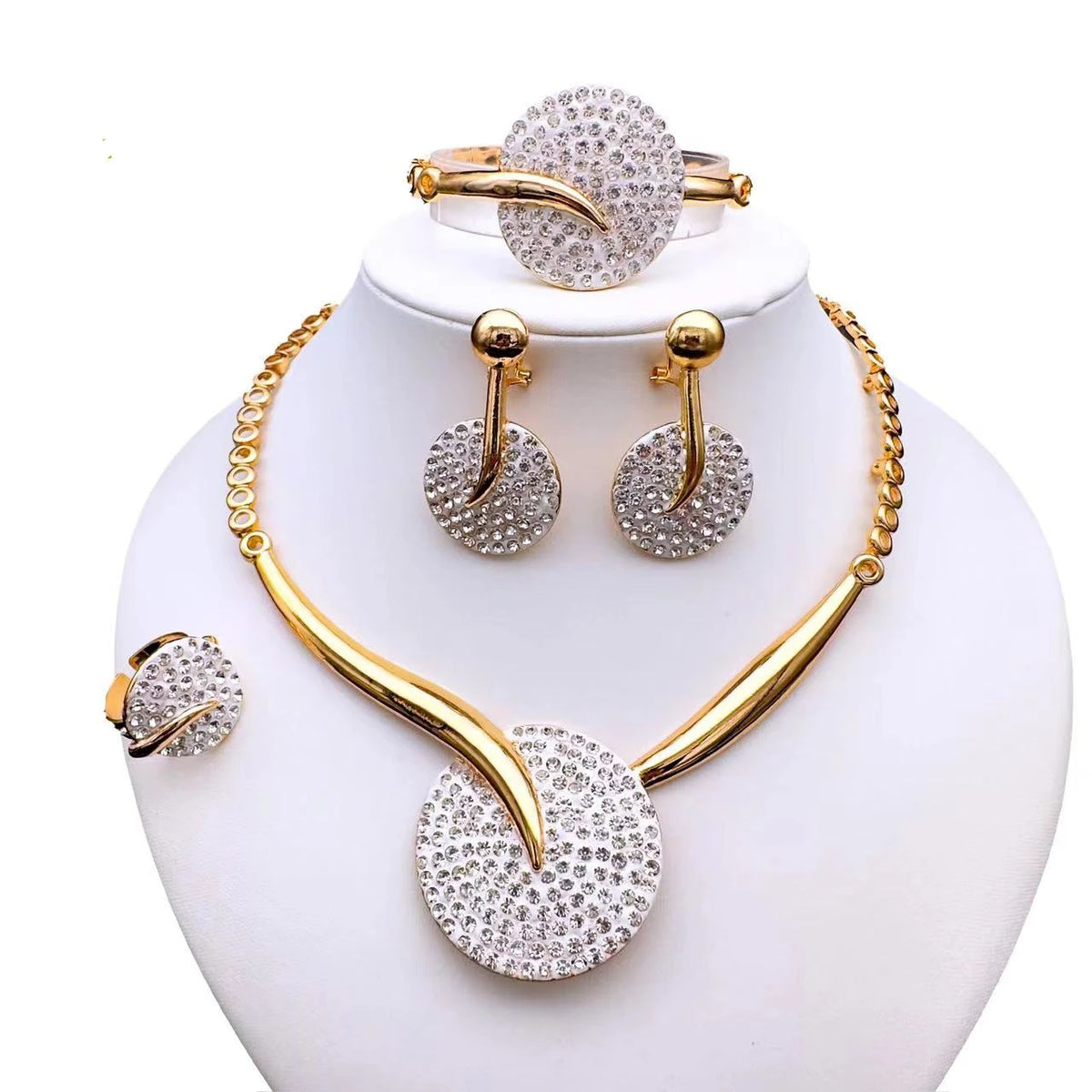 Exquisite Jewelry Set Big Round Rinestone Pendant Necklace for Women Girl's Gift African Party Accessories Daily Wear