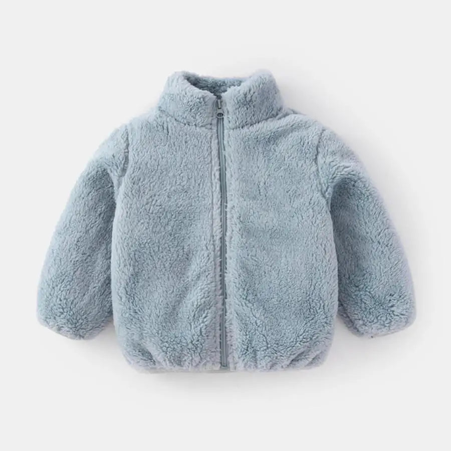 Baby Boys And Girls Plush Coat Solid Color Casual Kids Long Sleeve Outerwear Fall Winter Warm Plush Jacket Children's Clothing