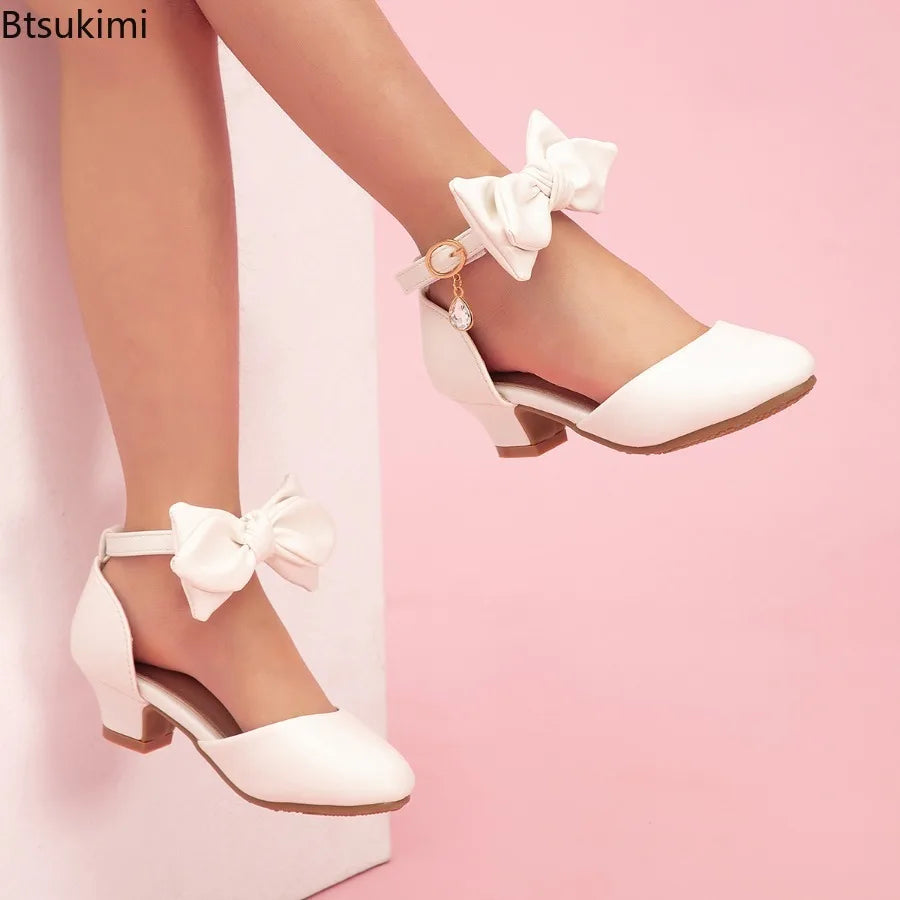 Children Girls High Heel Shoes Kids Sandals Lolita Mary Janes Shoes Sweet Bowknot Princess Party Dress Wedding Shoes Size 28-40