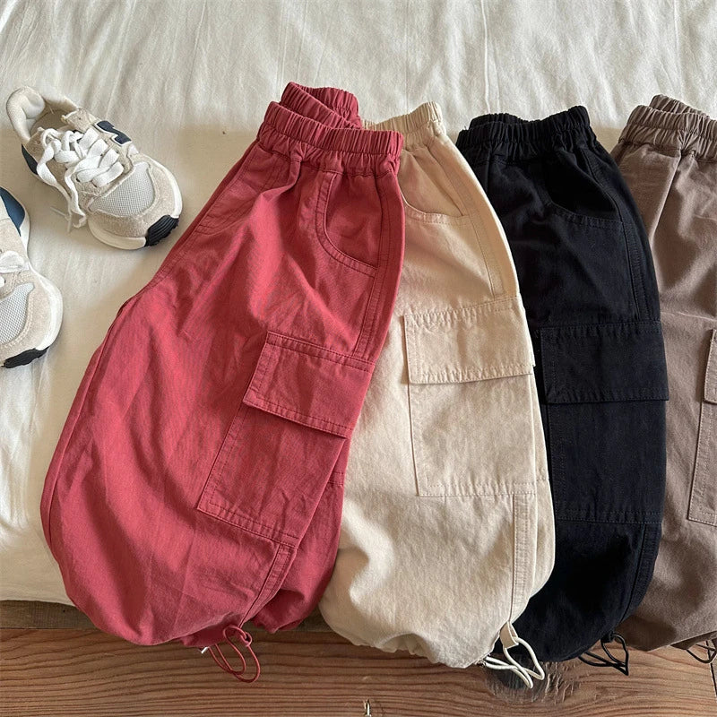 Kids Pants & Capris Autumn New Collection Solid Color Tight-fitting Cargo Pants for Boys and Girls Baby Wide-leg Pants