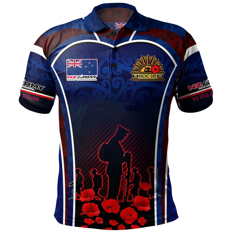 Anzac Day Polo Shirt For Men Lest We Forget Lapel Short Sleeve Golf Shirts Australia New Zealand Tonga National Day Fashion Top