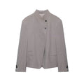 KONDALA Vintage Office Lady Gray Solid Blazer Stand Collar Long Sleeve Loose Blazer Fashion 2026 Spring Summer Casual Blazer