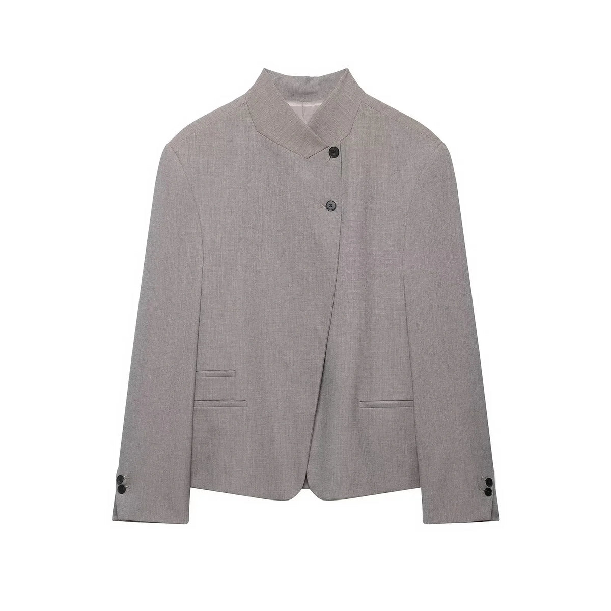 KONDALA Vintage Office Lady Gray Solid Blazer Stand Collar Long Sleeve Loose Blazer Fashion 2026 Spring Summer Casual Blazer