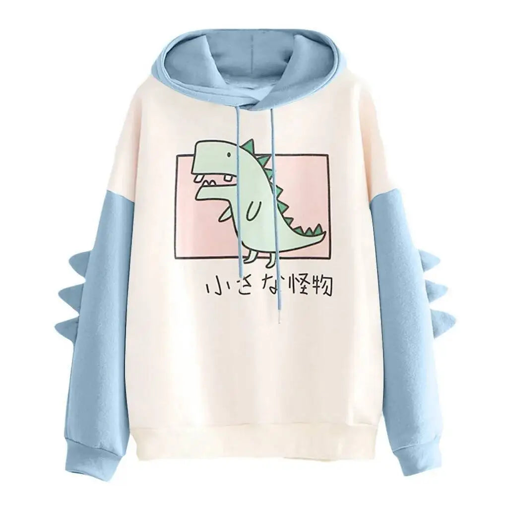 Y2K Style Women Dinosaur Hoodies Cute Horns Hooded Sweatshirts Autumn Winter Hawaii Pullovers Halloween Teenager Matching Wear
