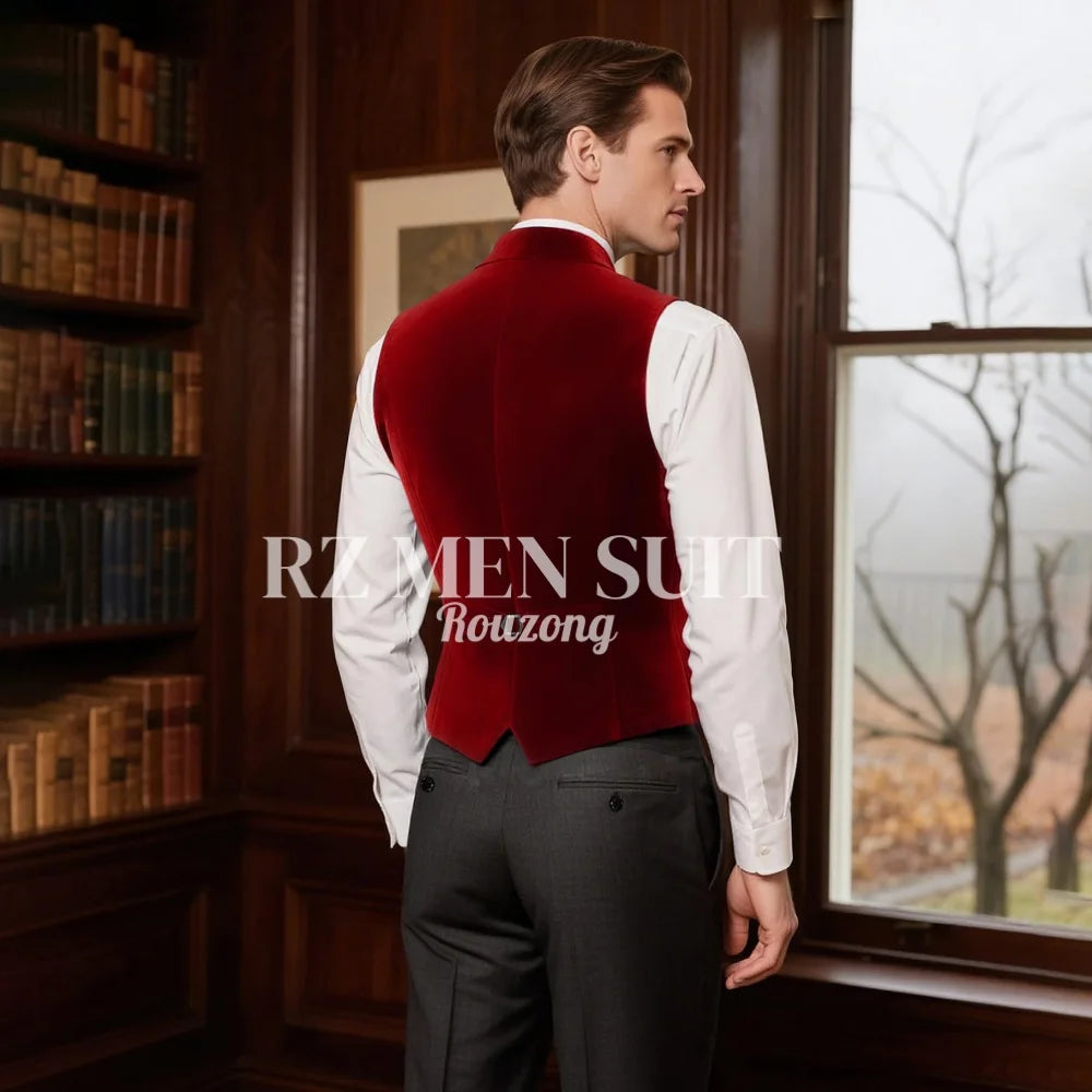 Mens Velvet Suit Vest Retro Lapel Double Breasted Tuxedo Vests Victorian Formal Waistcoat chaleco hombre