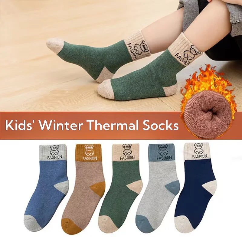 Children Winter Socks Boys Girls Socks 5 Pairs  Warm Cotton Solid Socks Kids Thicken Sock