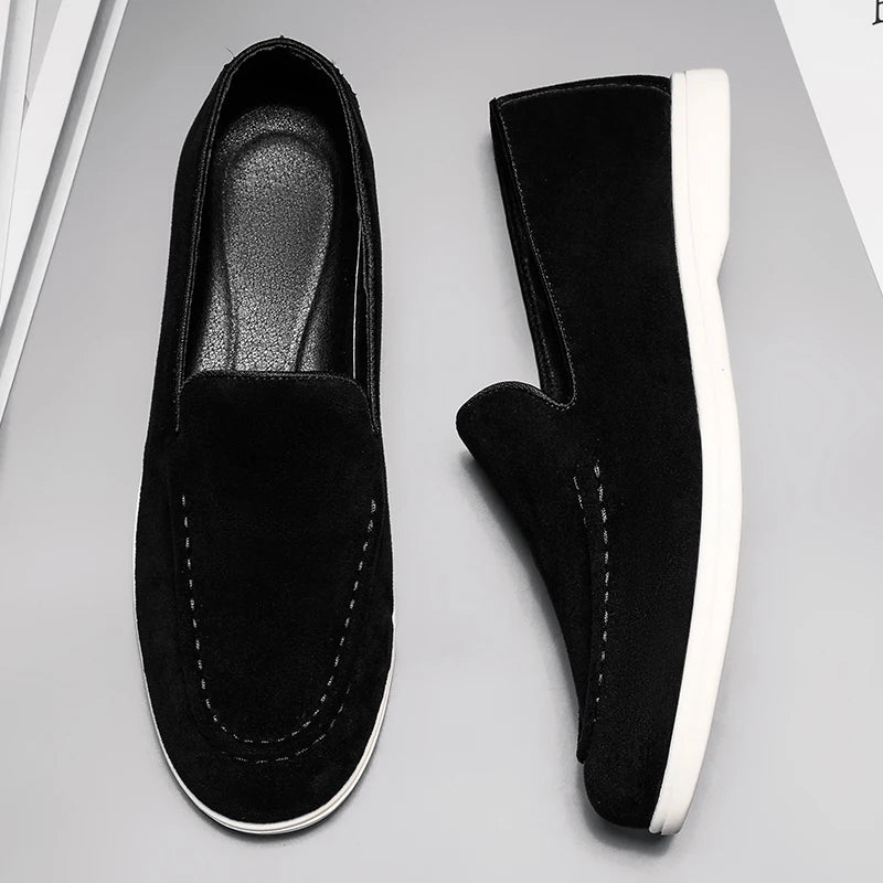 Men's Suede Leather Slip-on Loafers British Style Flat Casual Dress Boat Shoes Lightweight Comfort
