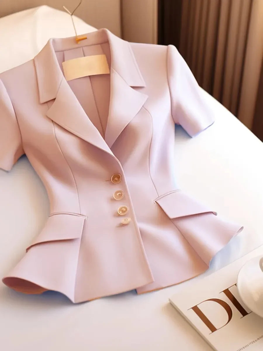 French High-end Suit Women Coat Summer New Luxury Fashion Waist Cinching Slimming Commuter Short Sleeve Pink Blazer Women Tops
