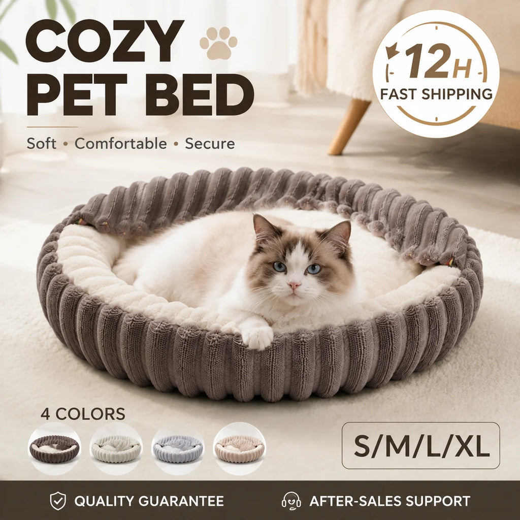 Plush Pet Bed Soft Rabbit Fur Dog Bed Cat Bed Calming Round Cushion Cozy Sleeping Nest Comfortable Pet Sofa