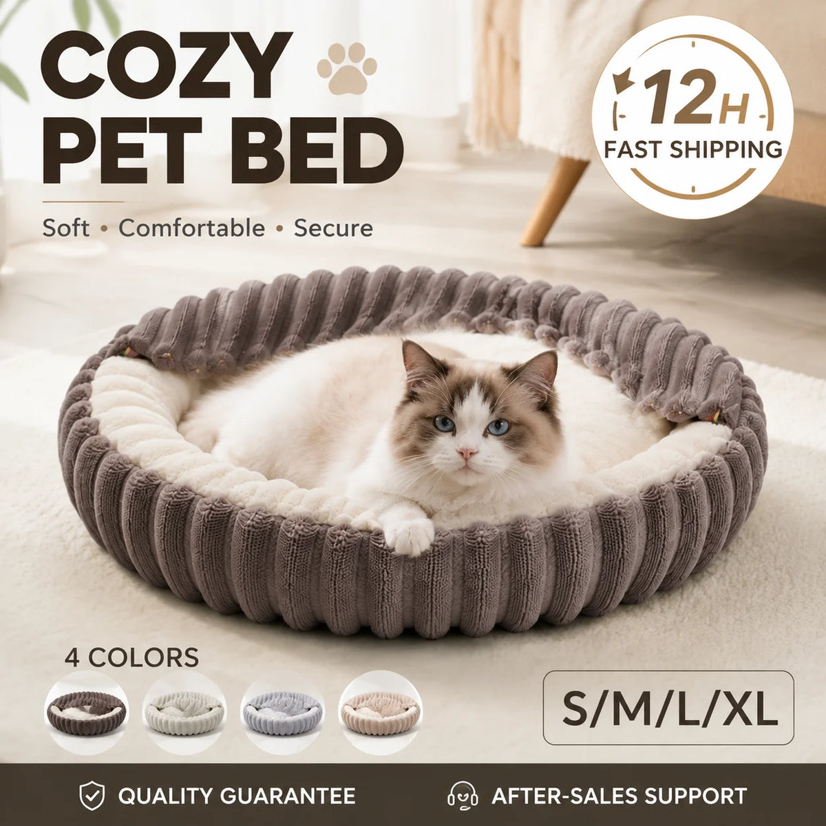 Plush Pet Bed Soft Rabbit Fur Dog Bed Cat Bed Calming Round Cushion Cozy Sleeping Nest Comfortable Pet Sofa