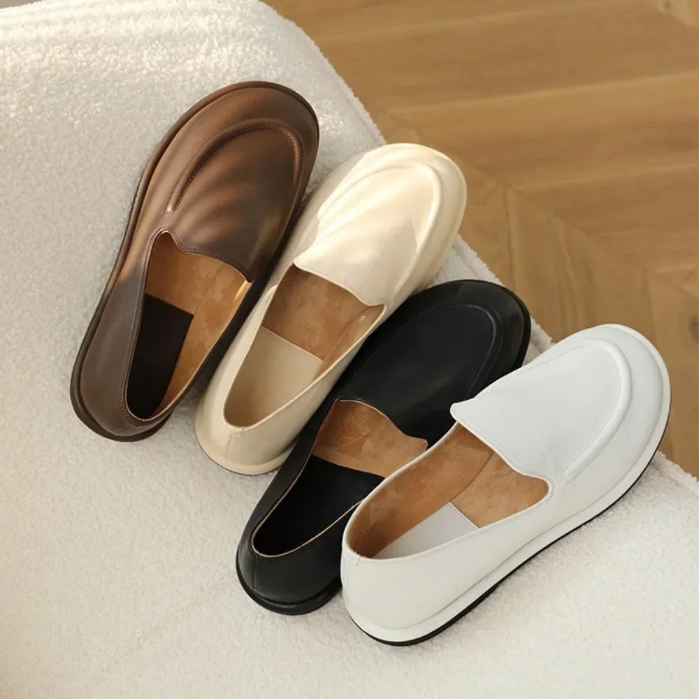 Loafers Women Flat Shoes 2026 New Spring Round Toe One Foot Slip-on Shoes Women Genuine Leather Soft Flats Shoes Women zapatos