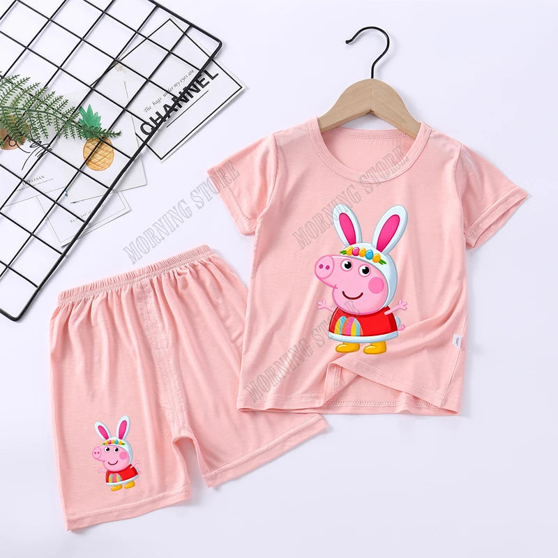 Peppa Pigs Children Pyjamas Sets Cartoon Girls boys Sleepwear Short Sleeved Clothes Kid Pajamas Set Baby Shirt Tops Clothing