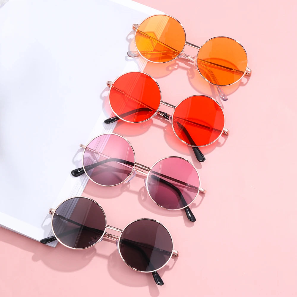 NEW Summer Child Retro Round Frame Sunglasses Children Kids Black Pink Red Lens Fashion Boys Girls UV400 Protection Eyewear 14mm