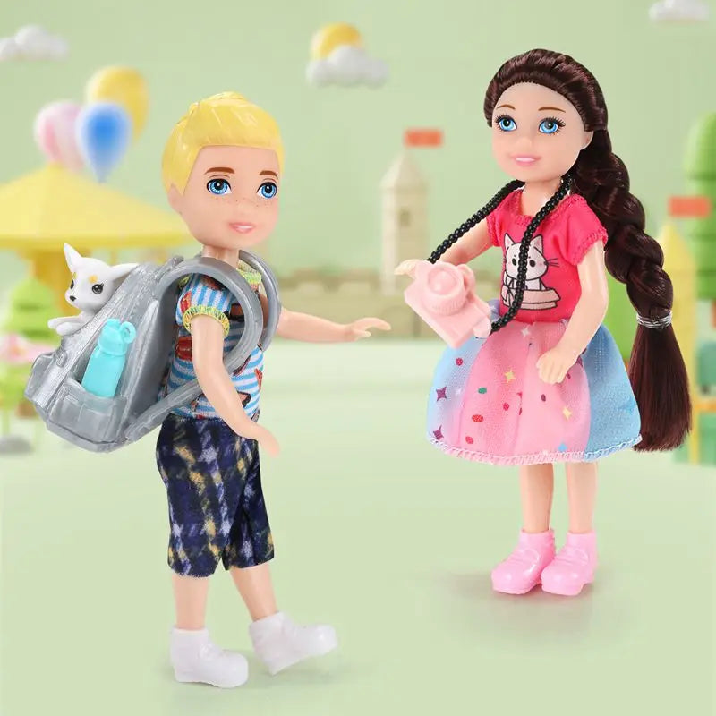 7 PCS / Lot Kids Toys 5.5 Inch Litlle Girl Boys Dolls Sister Brother Game Mini Camera Pet Best Present For Children Collection