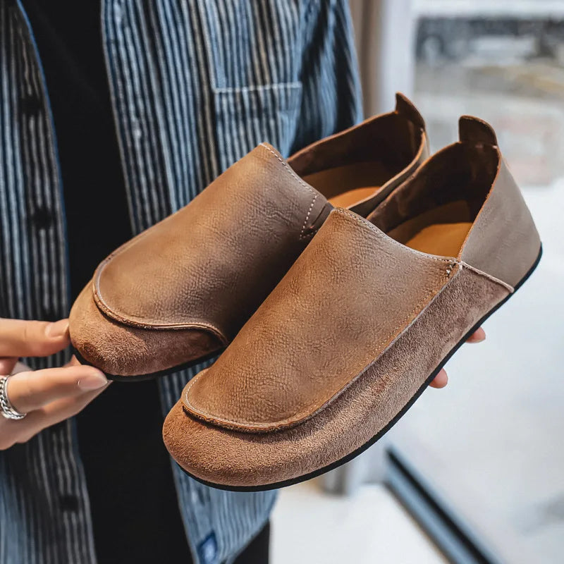 Man Loafers Outdoor Walking Fashion Mens Casual Shoes Soft Leather Comfort Half Slippers Breathable Lazy Driving Shoes Moccasins