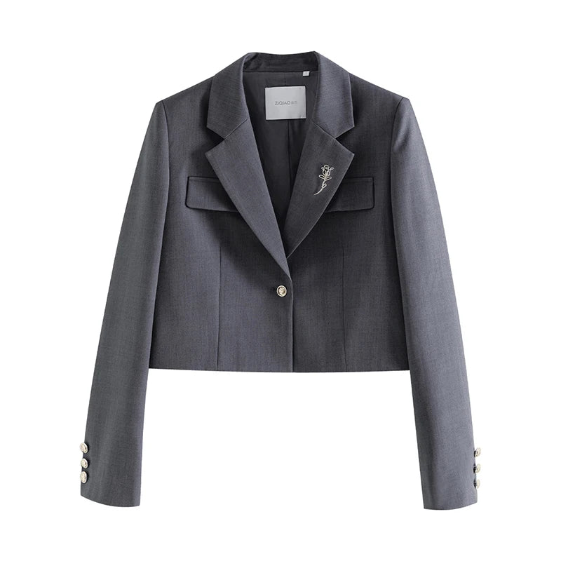 ZIQIAO Temperament One-button Brooch Short Suit for Women Spring Chic Commuter Straight Long Skirt + Short Blazer Jacket Female