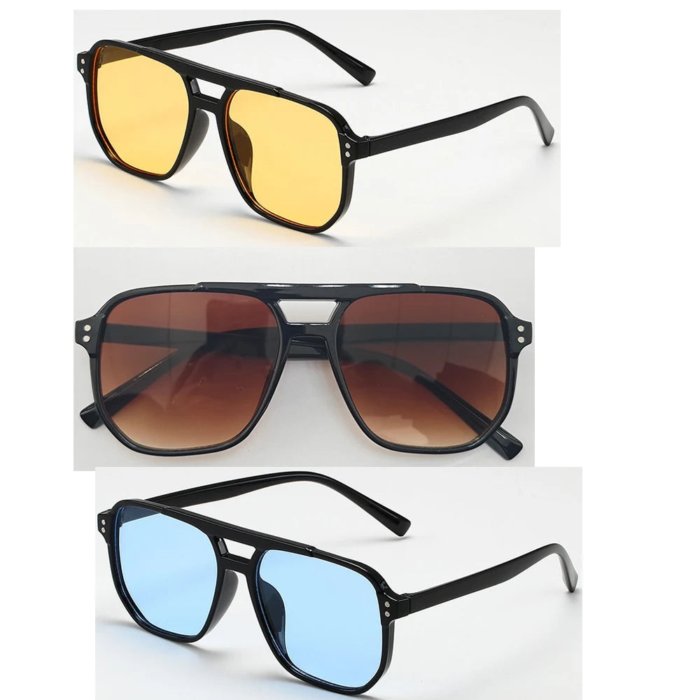 Women Men Square Sun Glasses Retro Polygon Sunglasses Female Black Vintage Fashion Ladies Sunglasses Double Beam Eyeglasses