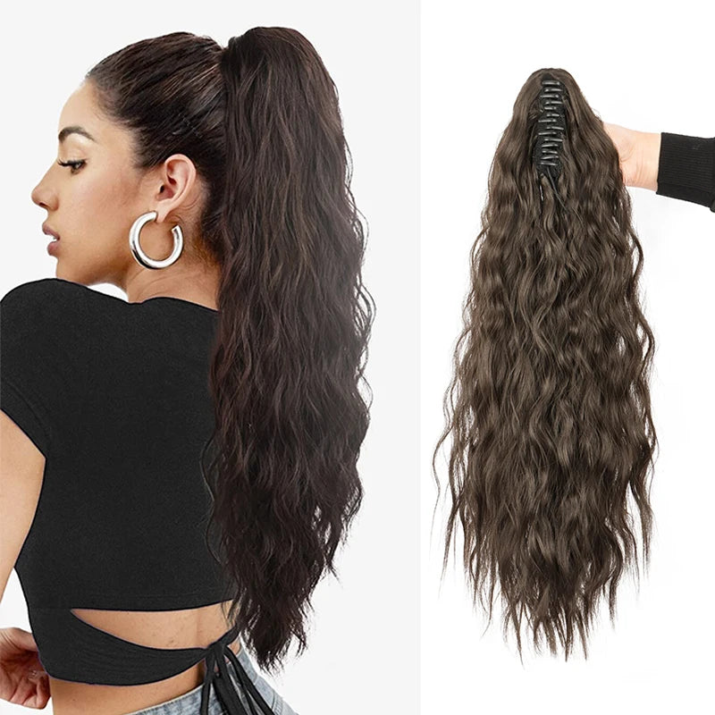 Women's Synthetic Wig with Clip-on Water Ripple And Corn Whisker Ponytail Hairpiece Easy to Wear