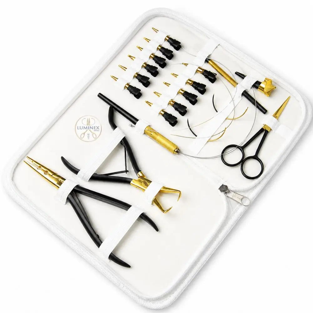 Black/Gold Hair Extension Tool Kit With Premium Quality Pliers and Stainless Steel Beads