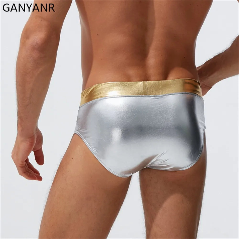 GANYANR Swimwear Men Swim Briefs Gay Swimsuit Sexy Swimming Trunks Beach Shorts Homens Bikini boardshorts quick dry surf wear