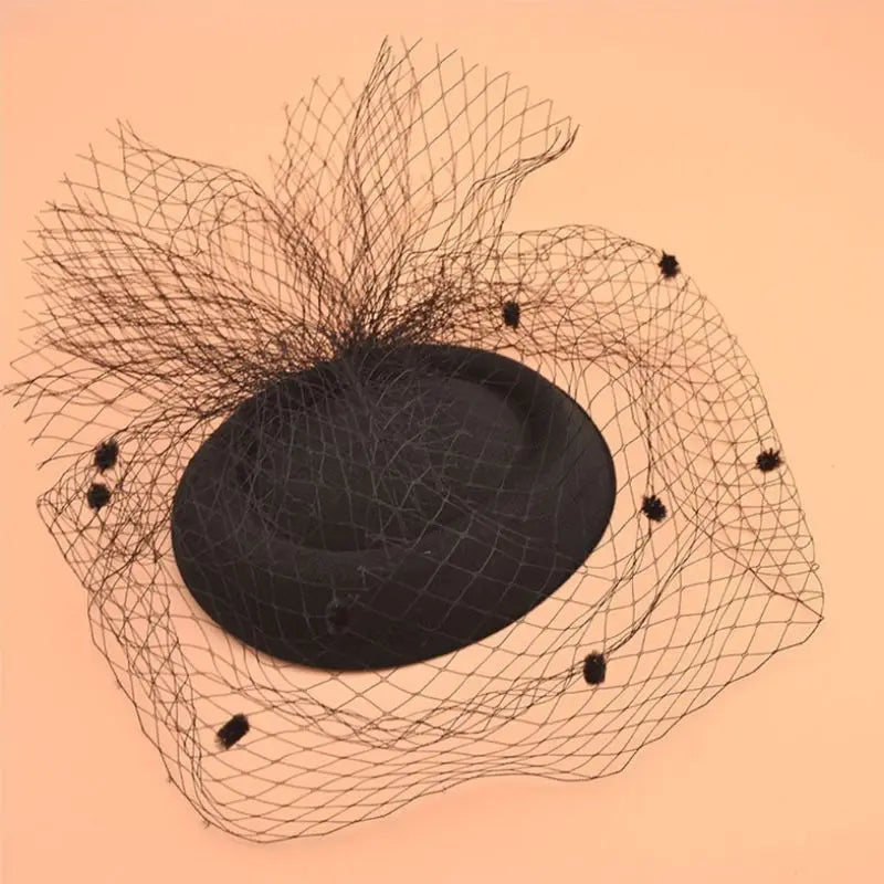 Fascinator Hats for Women Pillbox Cap with Plush Polka Dot Mesh Veil and Hair Clip Cocktail Tea Party Headwear Headdress