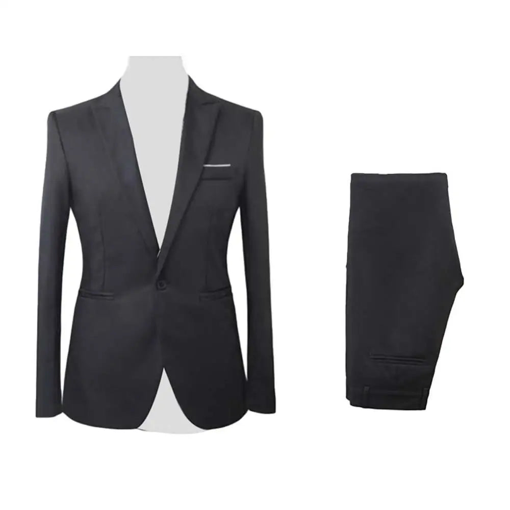 Men Suit Formal Party Long Sleeve Suit Pants Men s Solid Color Slim Fit Casual Business Suit Set Business Two piece Set