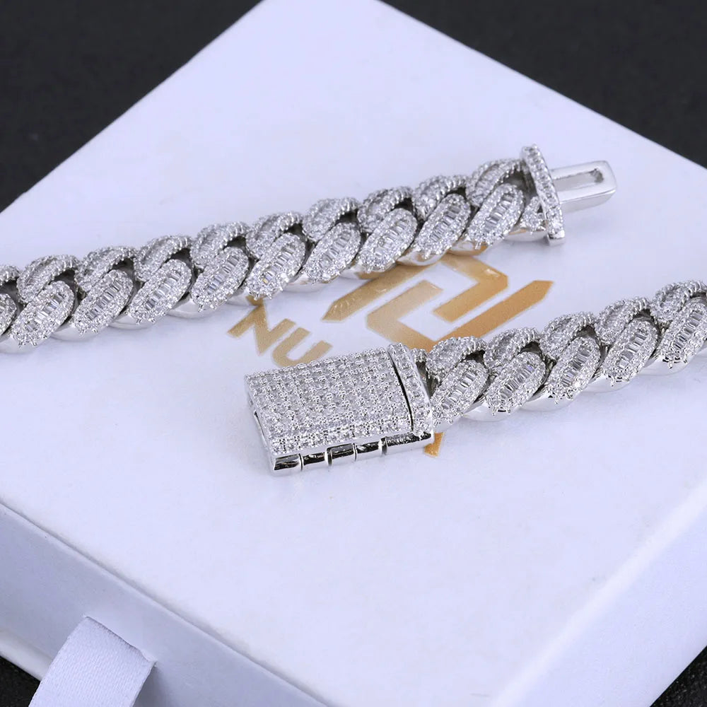 Hip hop Men's Necklace High end Diamond Cuban Chain Square Claw Set With Shiny Stone Brass Miami Women's Jewelry