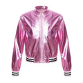 Kids Girls Boys Shiny Metallic Baseball Jacket Long Sleeve Casual Sports Bomber Jackets Jazz Hip-hop Street Dance Coats Outwear