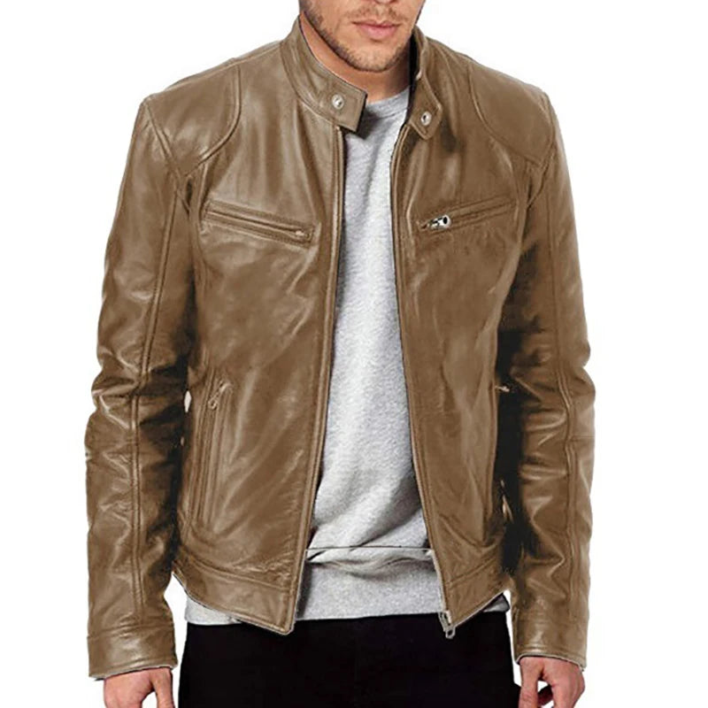 New Leather Jackets Man Bomber Motorcycle Biker Pu Leather Coat Spring Casual Loose Fit Faux Jacket Anti-wind Leather Coat Male