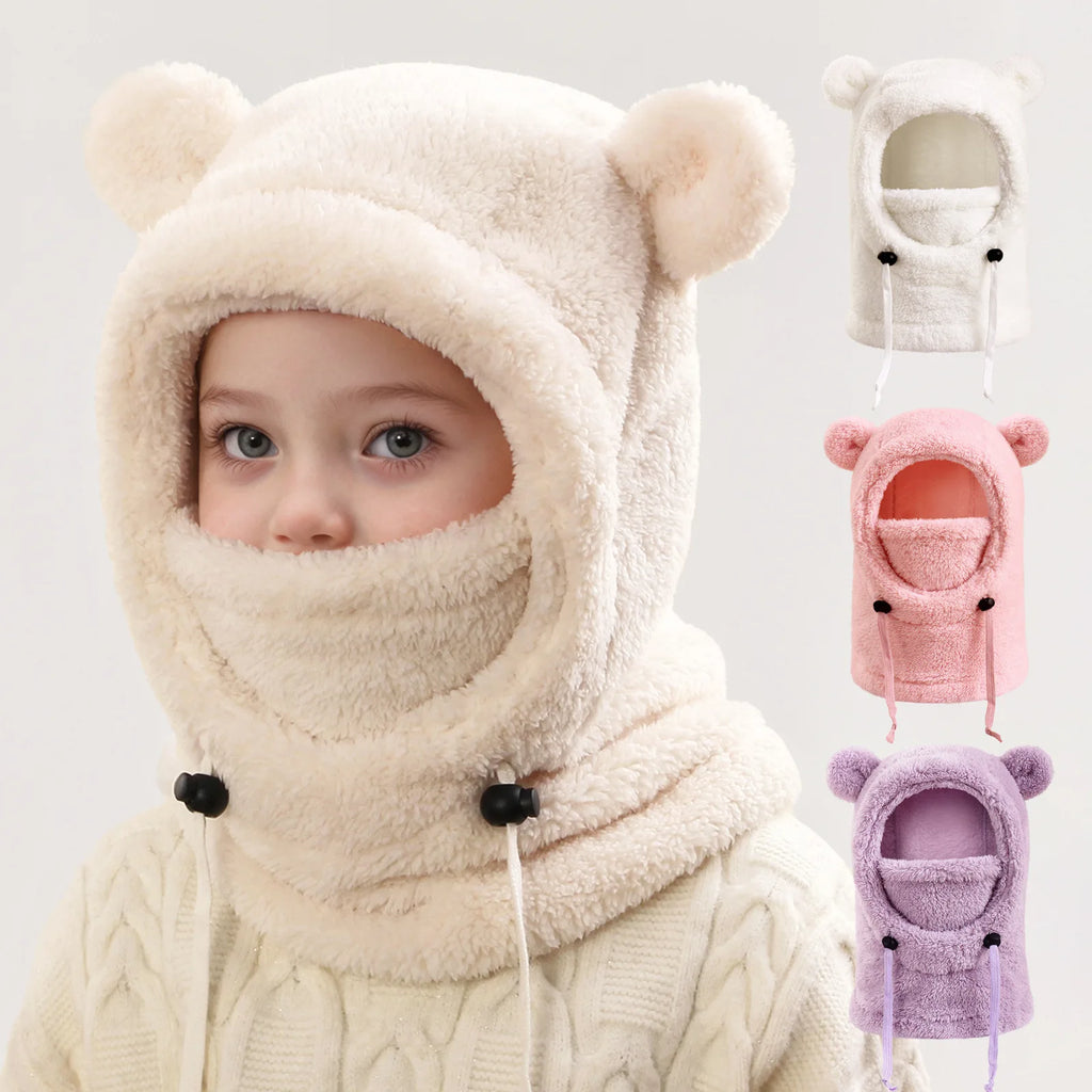 Children's Hats for 3-14 Years Old, Velvet Ear-Protecting Scarves for Boys in Autumn and Winter, One-Piece Hats