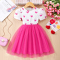 Pink Kids Girl Dress Summer Love Cute Sweet Mesh Toddler Dresses Casual Birthday Party Children Princess Dress 2 3 4 5 6 7 Yrs