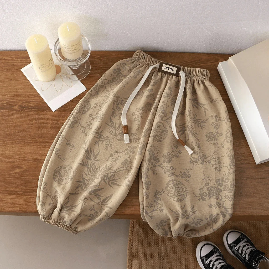 Kids' Long Pants Summer Korean Style Loose Fit Unisex Casual Solid Color Mosquito-Proof Cuffed Pants for Boys Girls Baby