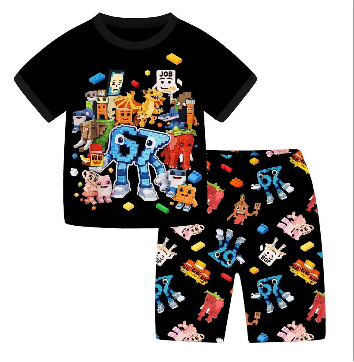 Boys Italian Brainrot 2pcs Pyjamas Set Clothes Tracksuit Kids Summer Short Sleeve Pajamas Meme Girls Six Seven Tshirt Pjs Set