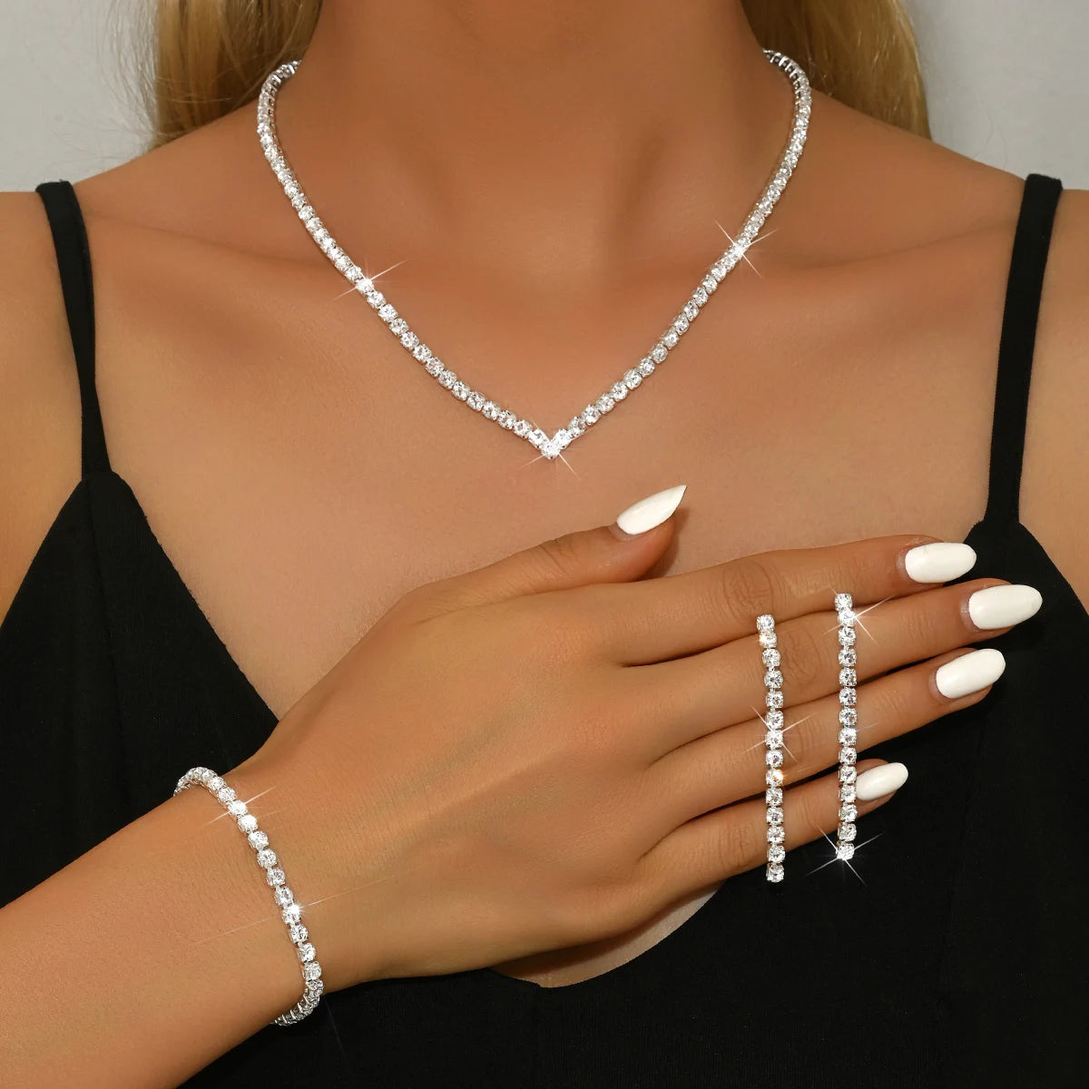 Women's Jewelry Set zircon Copper Alloy Chain Necklace Earrings Bracelet Casual Accessories for Weddings Parties Holidays