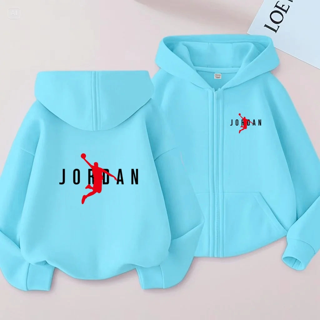 kids Autumn Winter Sweatshirt Basketball Charming Clothing Zipper Style Hoodie Girl Boy 3-12 Years Fashion Blue Black White Coat