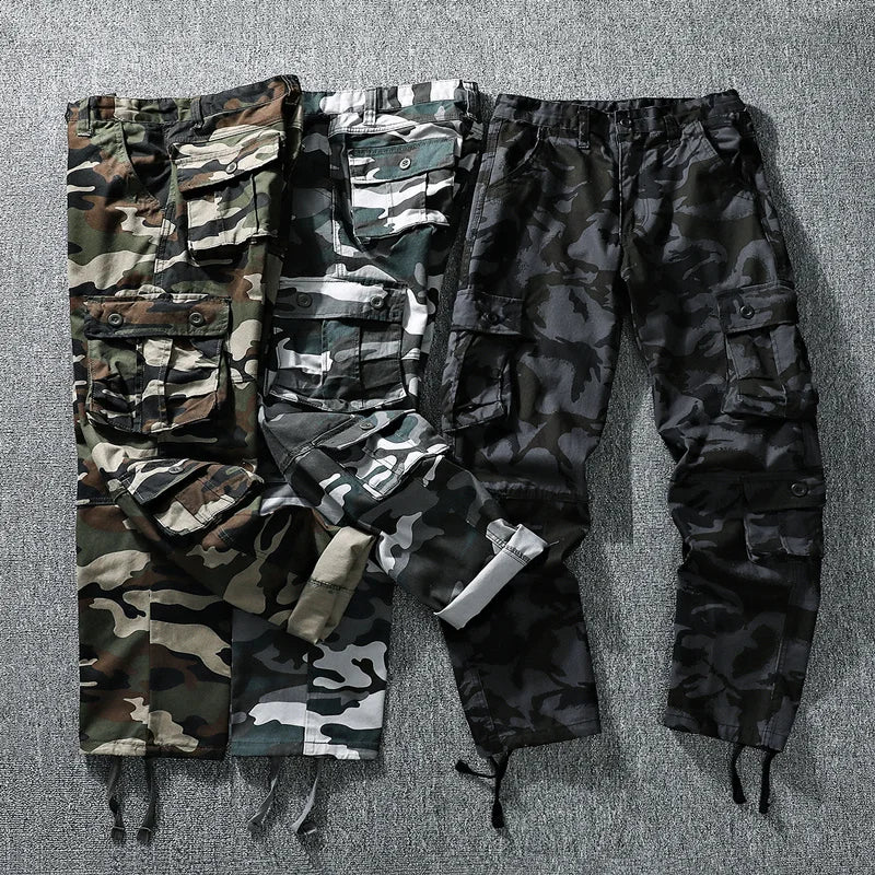 Men Tactical Pants Cargo Trousers Fashion Casual Sports Outfits Camo Pants Loose Straight Pants
