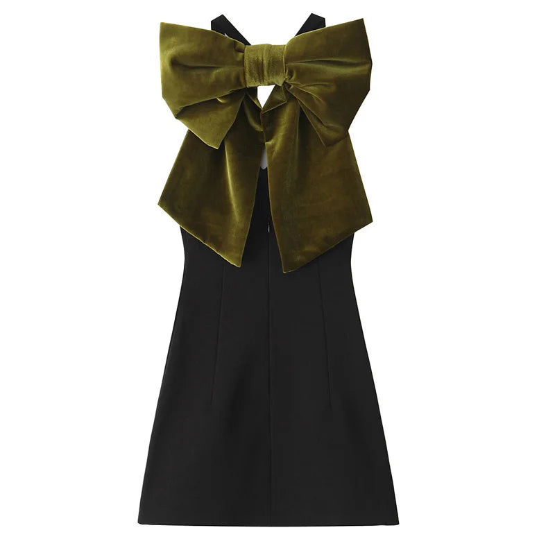 HXAO Dresses Sleeveless Black Mini Dress Women Summer Butterfly Knot Velvet Dress Backless Sexy Short Dresses Woman Party Dress