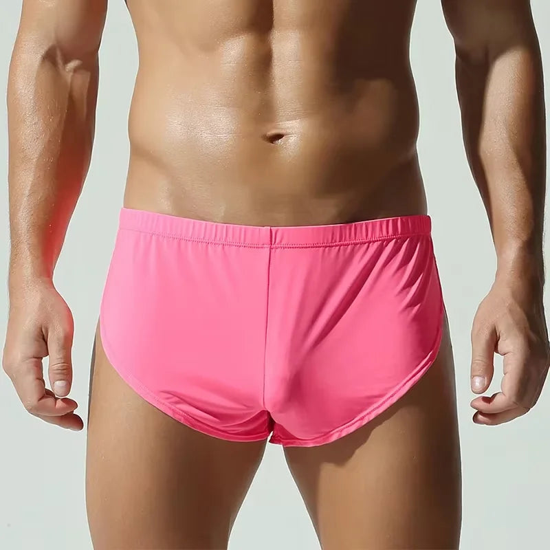 Sexy Slim Fit Stretch Pajamas Mens Shorts Summer Casual Elastic Waist Shorts Men Sleepwear Leisure Solid Color Side Split Shorts