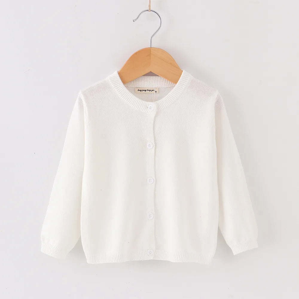 Autumn Winter Sweaters for Children Solid Cardigans Boys Girls White Black Grey Jacket Kids 2-9 Years Cotton Coats Baby Clothing