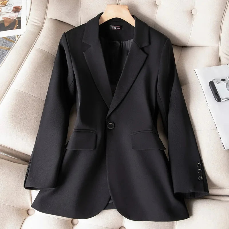 Khaki Black Green Women Formal Blazer Coat New Female Long Sleeve Single Button Jacket Office Ladies Work Wear Suit Outerwear