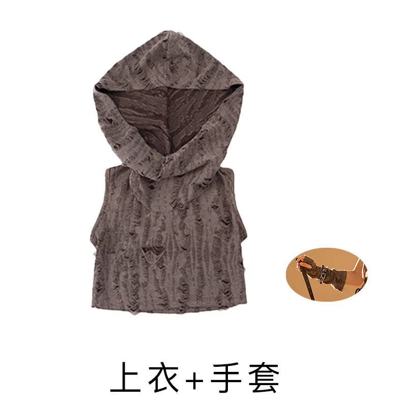 Boys Wasteland Street Dance Knitted Tank Top Skirt Girls Hip Hop Hoodies Clothes Sets Kids Jazz Costume Children Punk Streetwear