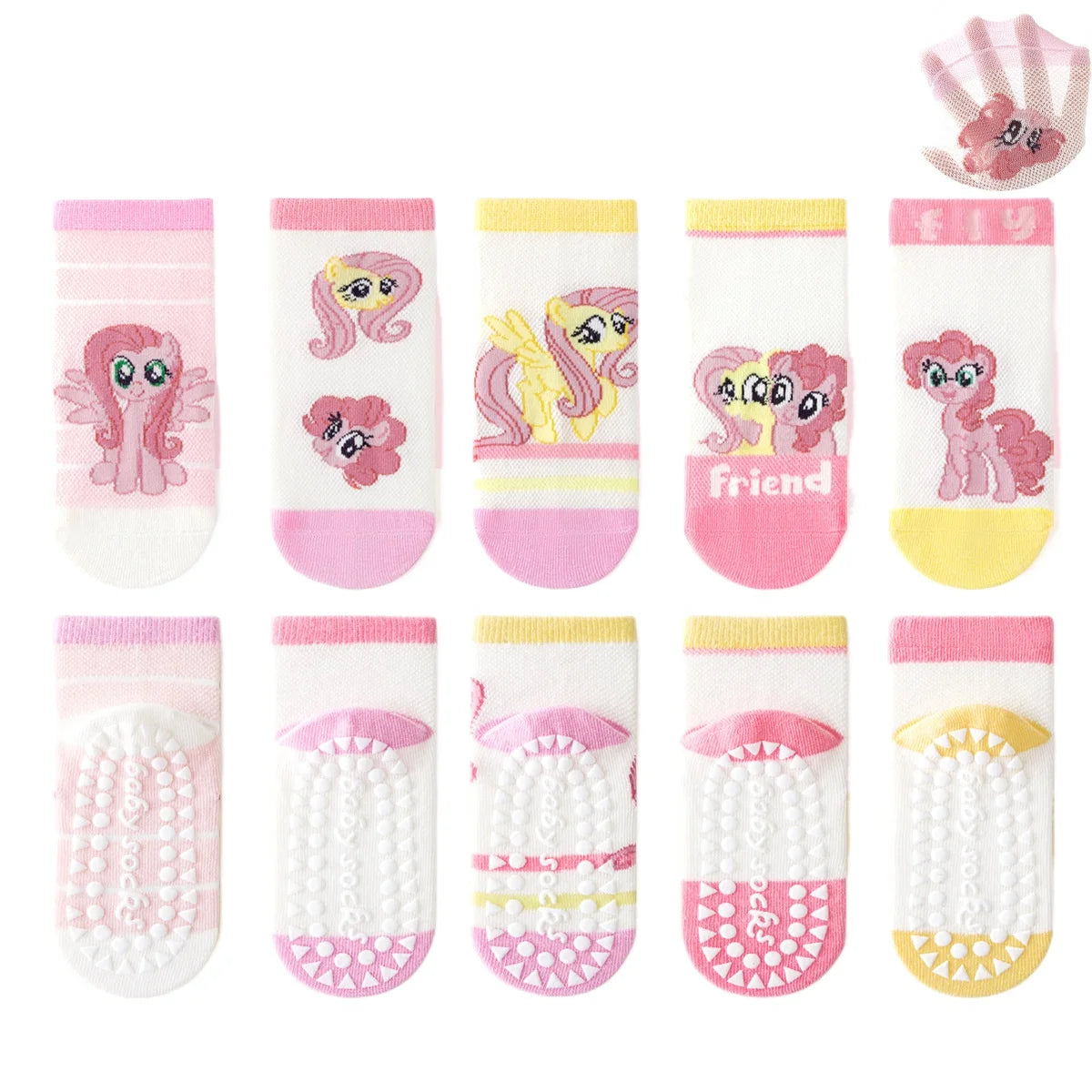 5Pairs Kids Non-Slip Sock Cute Cartoon My Little Pony Pattern Baby Girls Floor Socks Comfortable Breathable for Toddler Children