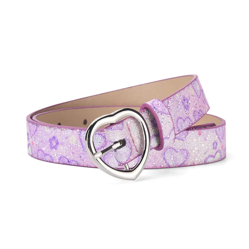 Children Faux Leather Belt Cute Heart Buckle Waist Belts Kids Shiny Waistband For Jeans Pants Dress Decorate New Fashion