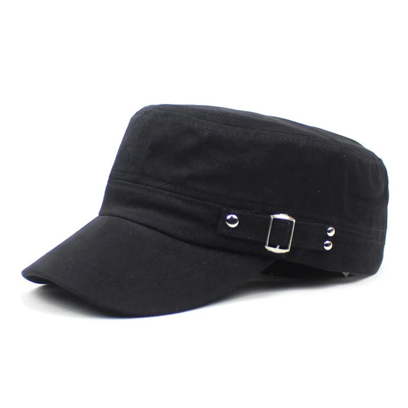 Hat Men Version Tide Solid Color Flat Baseball Caps Cotton Blend Cap Men Side Button Duck Tongue Hat Sunscreen Sports Hat