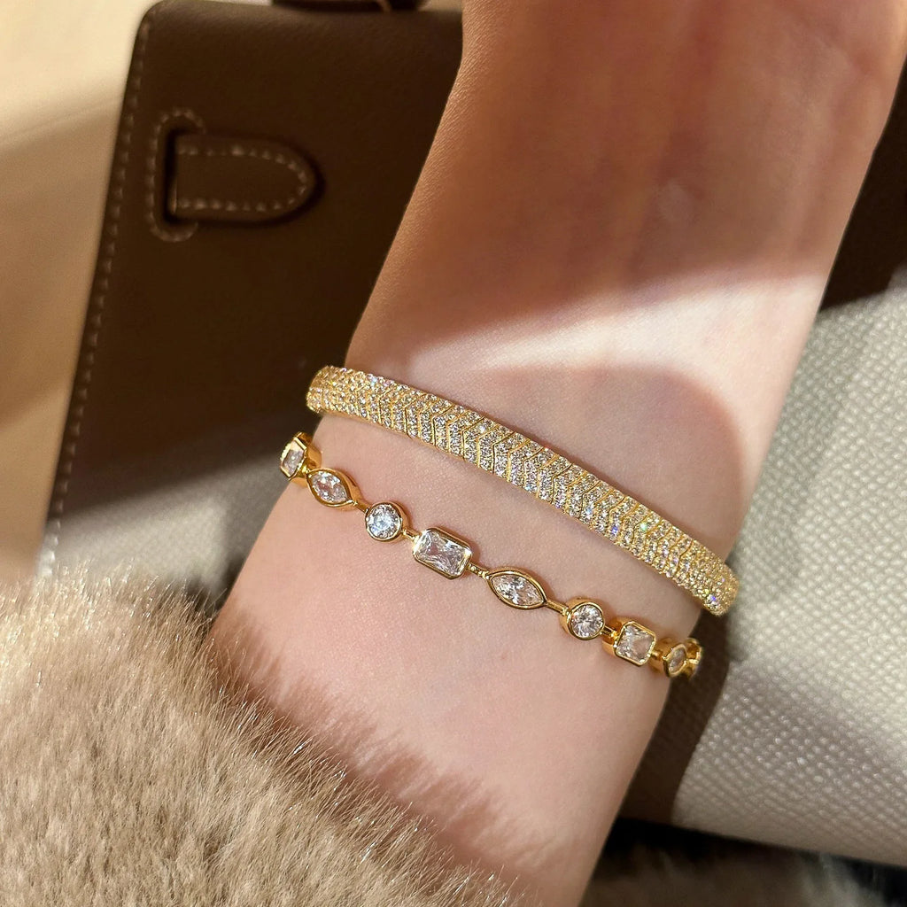 New in Irregular Exquisite Sparkling Diamonds Bracelets for Women Light Luxury Water drop Square Bracelet Party Jewelry Gift
