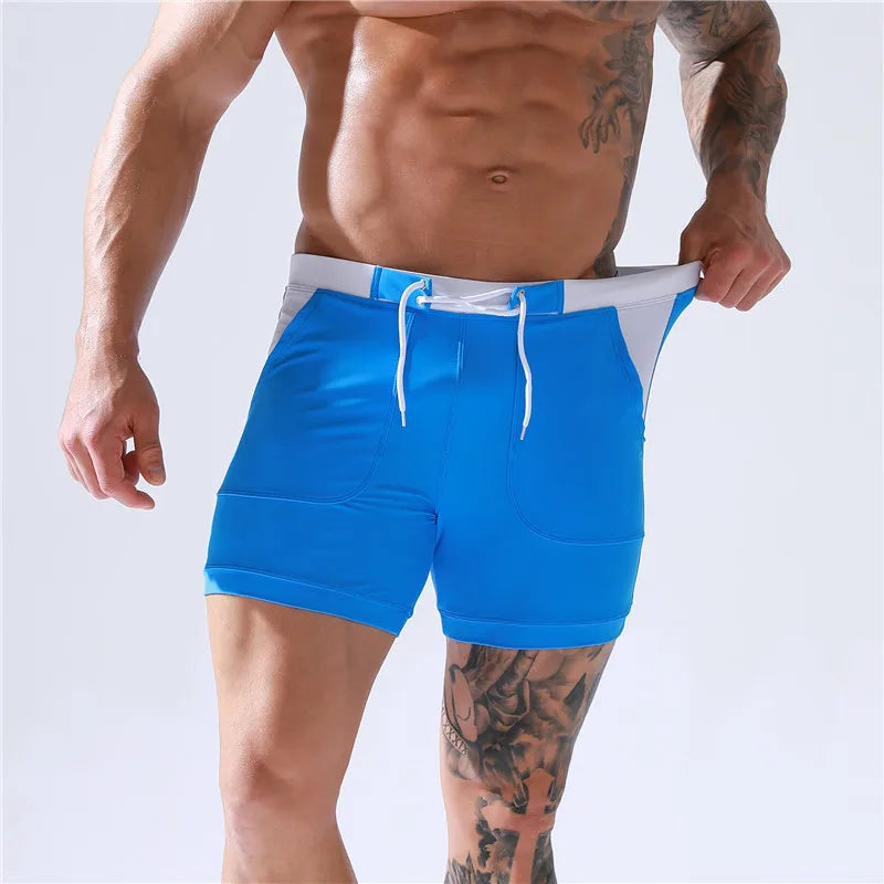 Sexy Men's Swimwear Shorts Summer Quick Dry Swimming Trunks Surf Board Shorts Boxer Briefs Tethered Swimsuit Beachwear  New