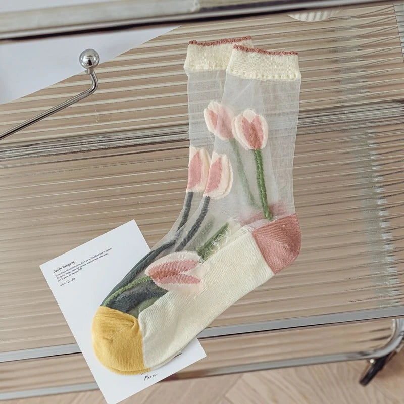 Fashion Sock for Women Summer Breathable Trendy Casual Women's Socks Cute Fashion Korean Style Transparent Lace Sweet