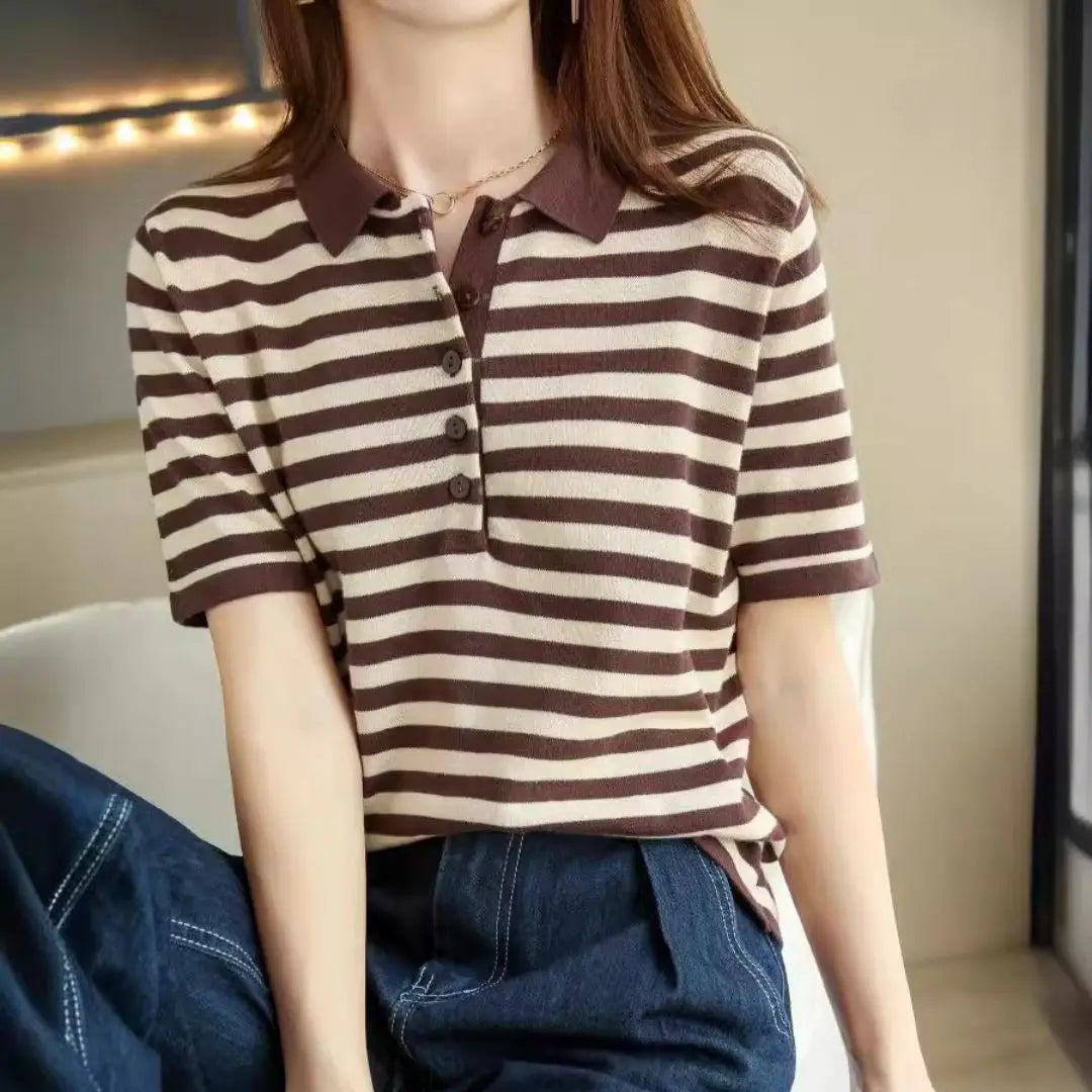 WinvyNee Summer Women 100% Cotton Striped Polo T Shirt Women Clother Tops Short Sleeve  Sweater Casual Basic Pullover A1002004