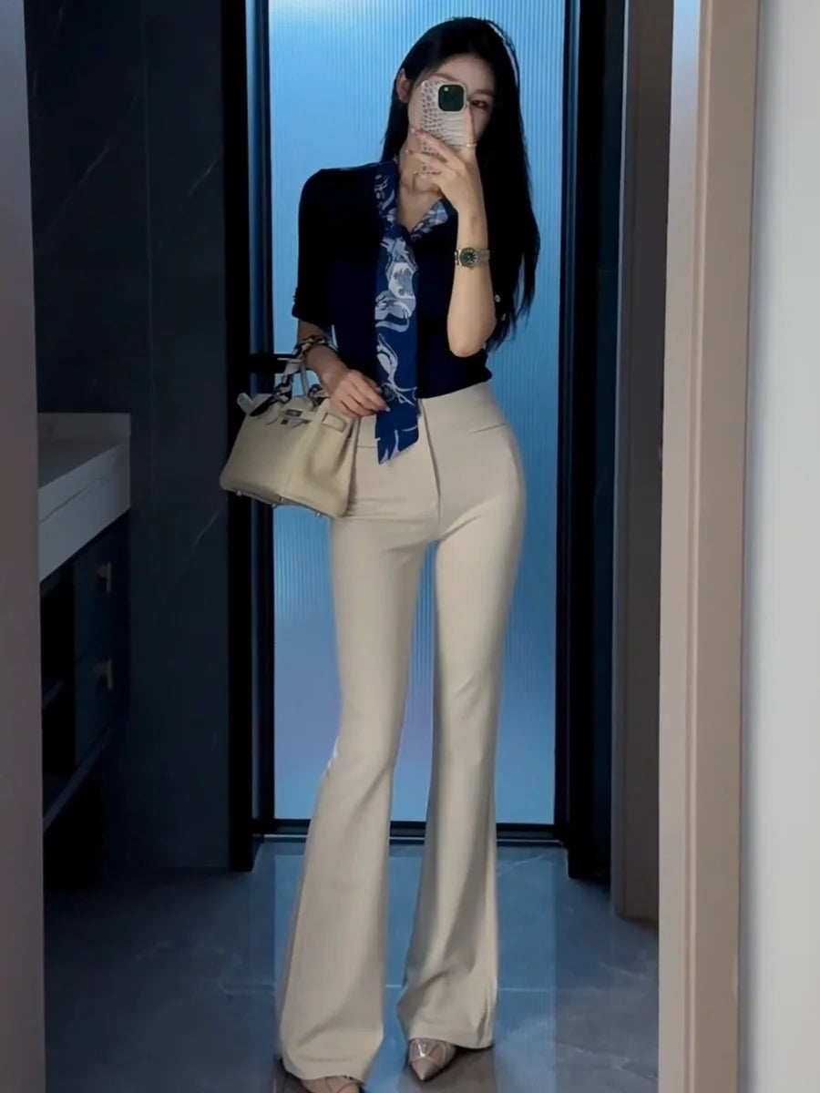 High Waist Bell Bot Pants Women's High Elastici Slimming Long Trousers Summer New Arrival Dongda Gate Casual Pants